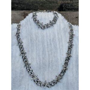 Unisex Silver Star Chain Necklace & Bracelet Set, 60 cm